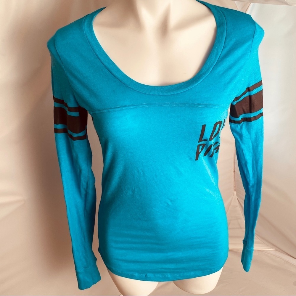Victoria’s Secret PINK turquoise and black long sleeve t-shirt